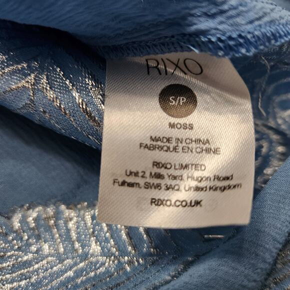 RIXO London Georgette Moss Leaf Jacquard Silk Blouse Palm Silver Blue Size Small - Picture 4 of 6